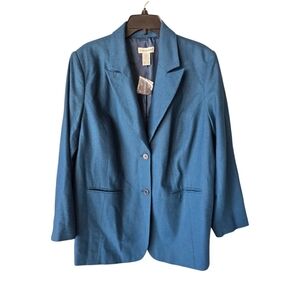 New Jessica London Blazer Jacket 20 Plus 2button Women Teal Green Wool Blend